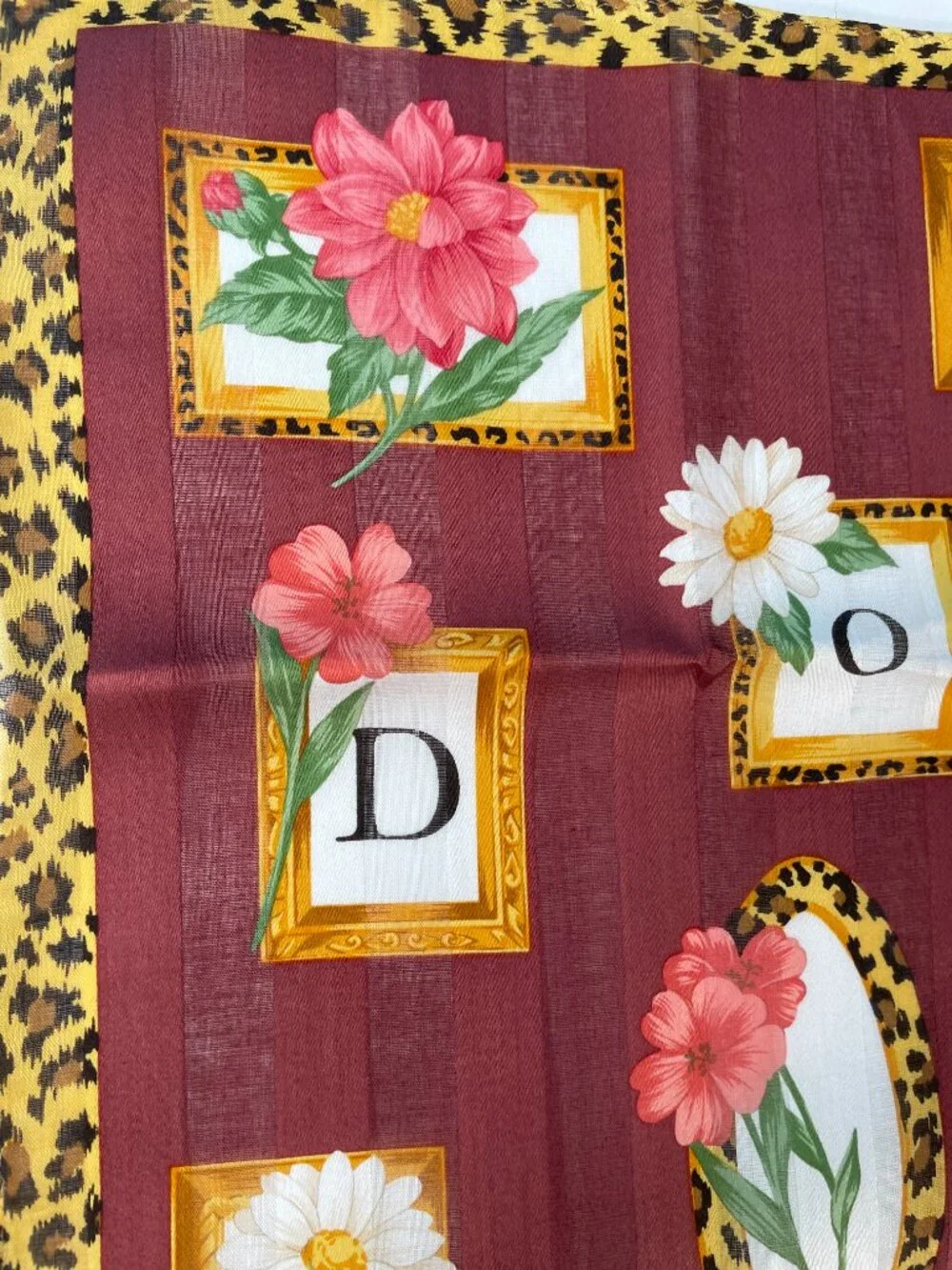 NWOT Vintage Christian Dior Floral Leopard Frame Cotton Scarf 19